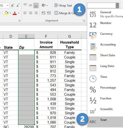 leading 0 disappears in excel switch zip to 5 digits